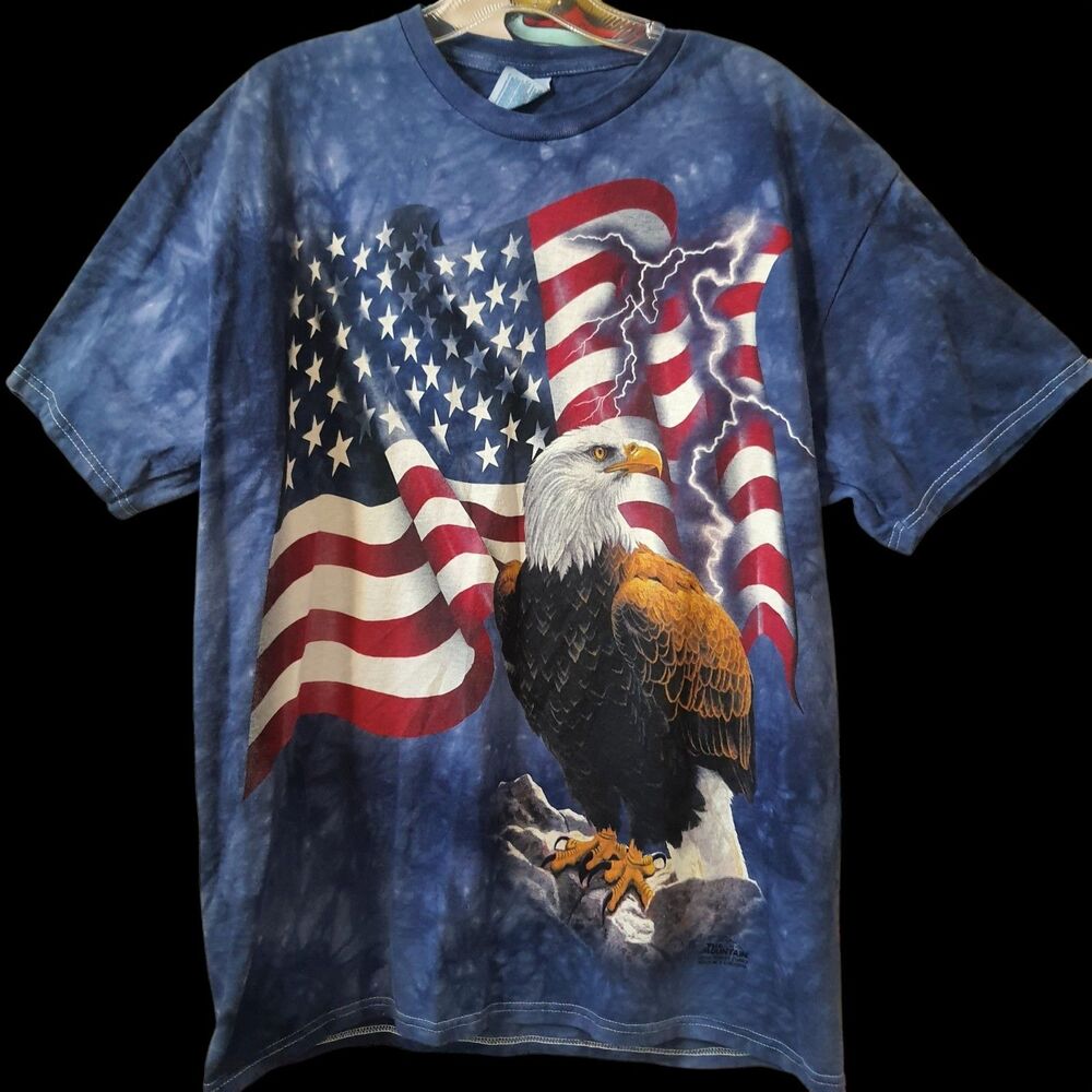 The Mountain Eagle T-Shirt Adult Large 4th Of July Blue Tie Dye Patriotic USA